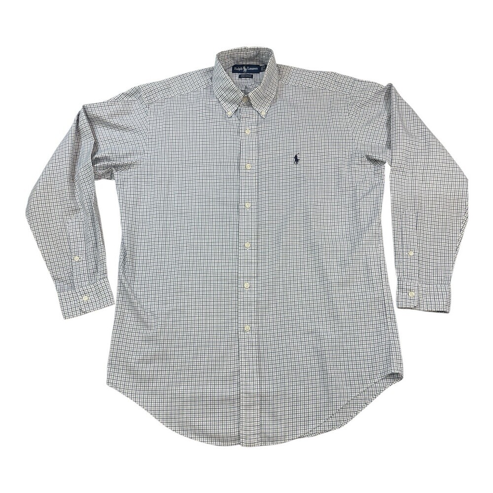 Vtg Ralph Lauren Yarmouth Shirt Mens 15 33 Blue Plaid Button Down